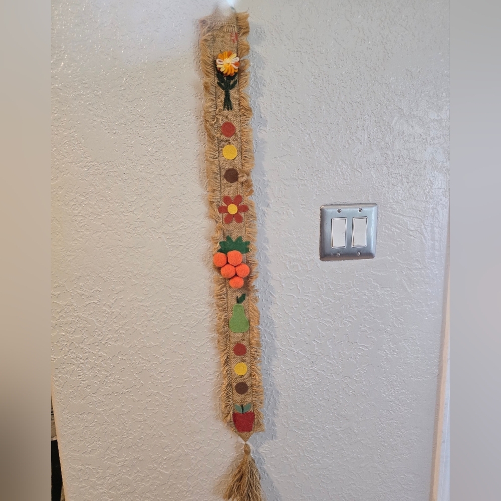 Rustic Burlap Wall Hanging with Fruit and Flower Accents